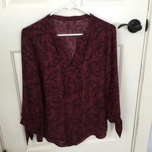 Burgundy blouse with muted pattern